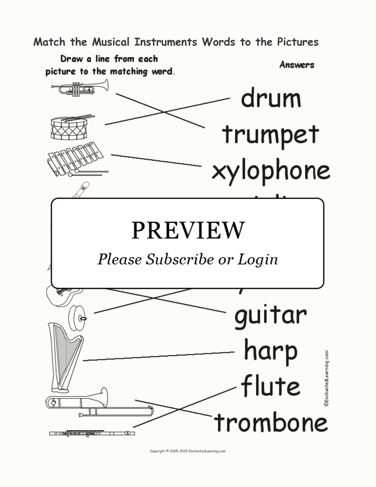 Match the Musical Instruments Words to the Pictures interactive worksheet page 2