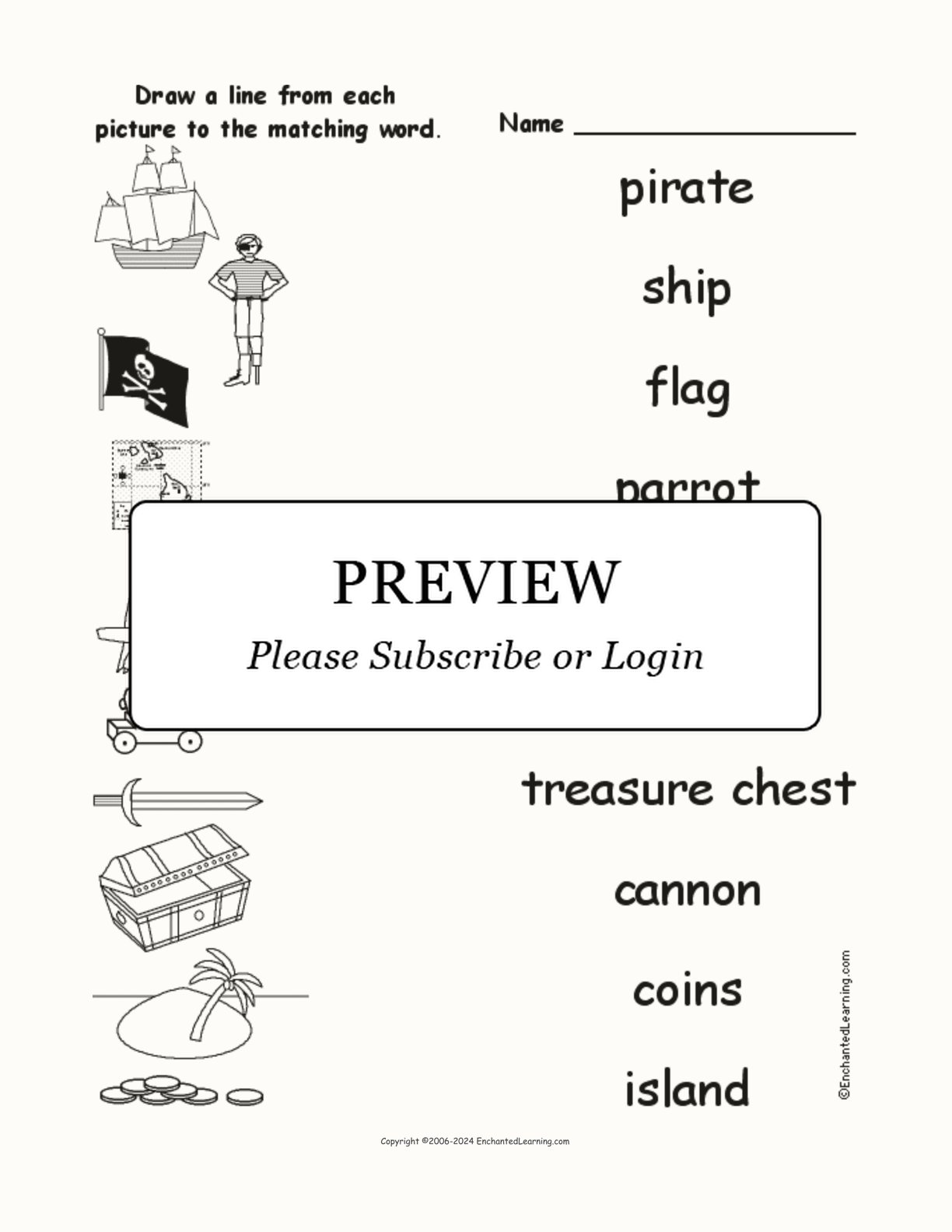 Match the Pirate Words to the Pictures interactive worksheet page 1