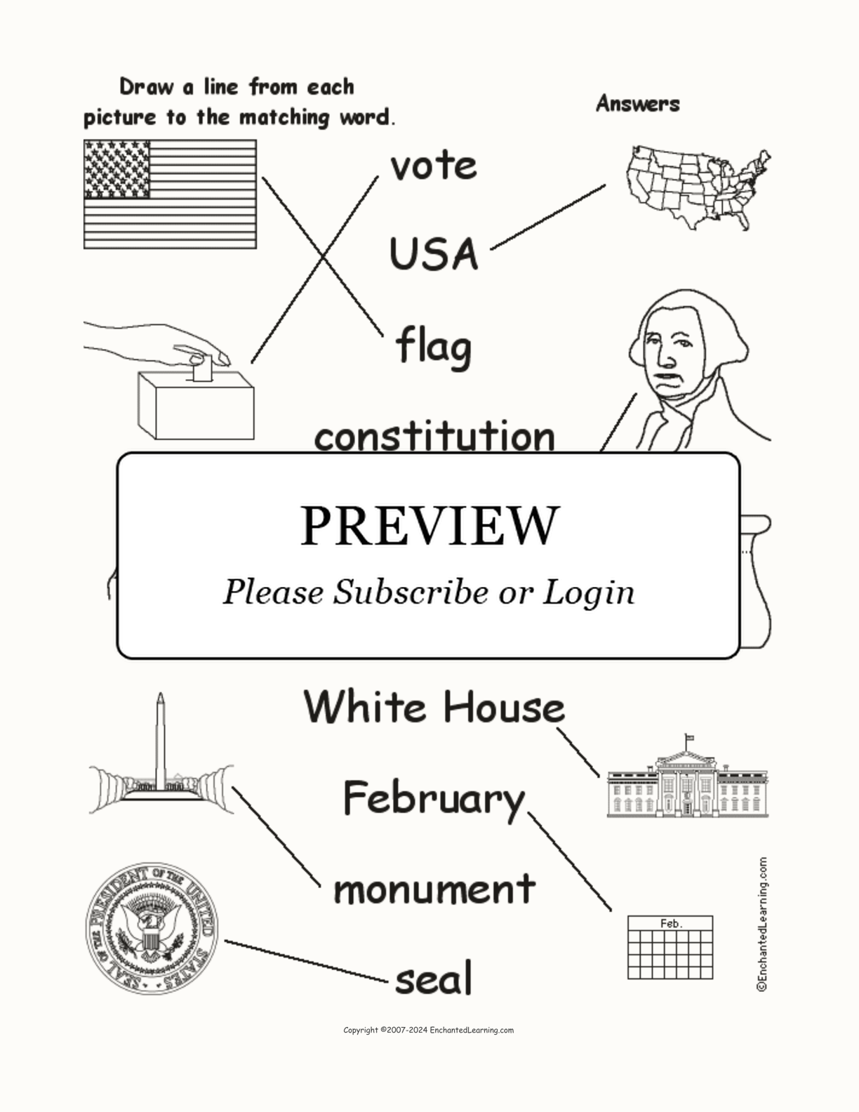 Presidents' Day Words - Match the Words to the Pictures interactive worksheet page 2