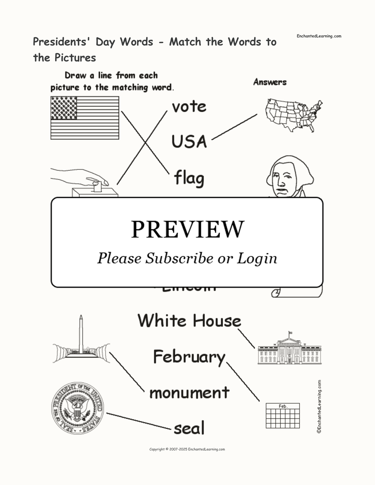 Presidents' Day Words - Match the Words to the Pictures interactive worksheet page 2