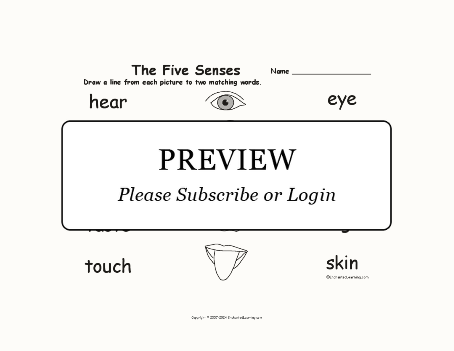 Match the Senses Words to the Pictures interactive worksheet page 1