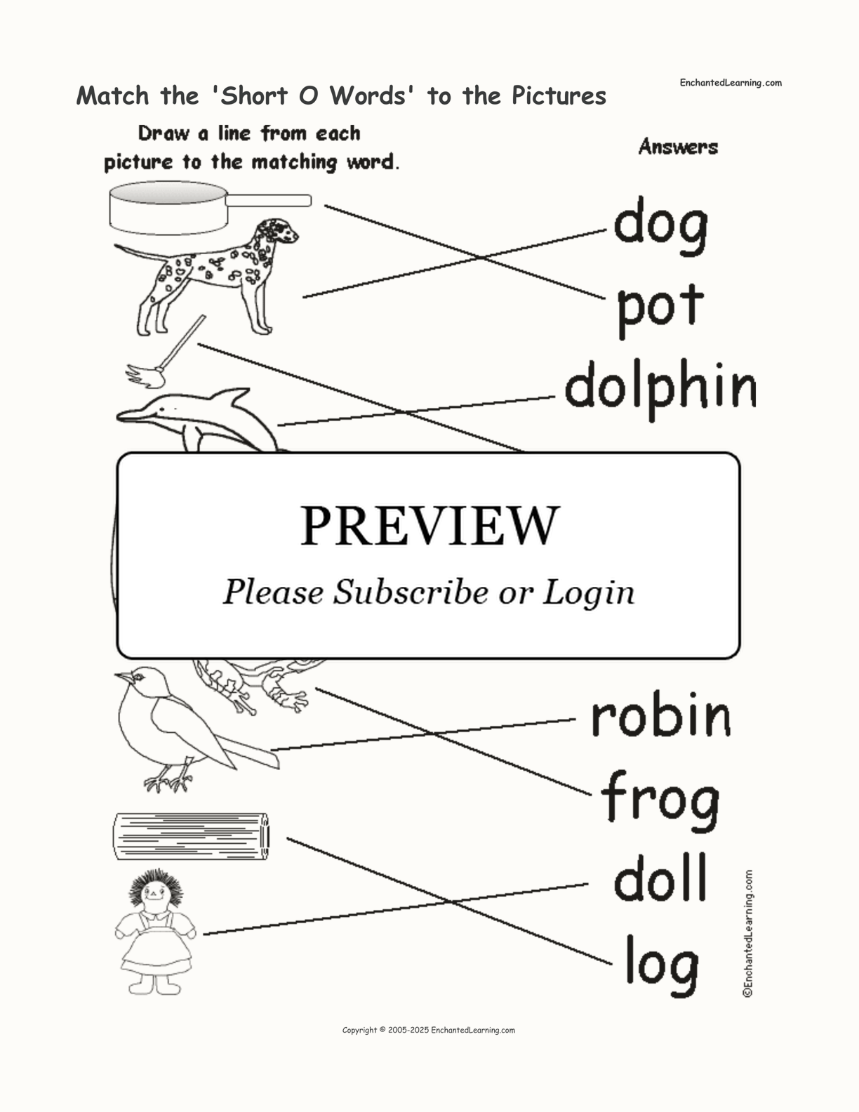 Match the 'Short O Words' to the Pictures interactive worksheet page 2