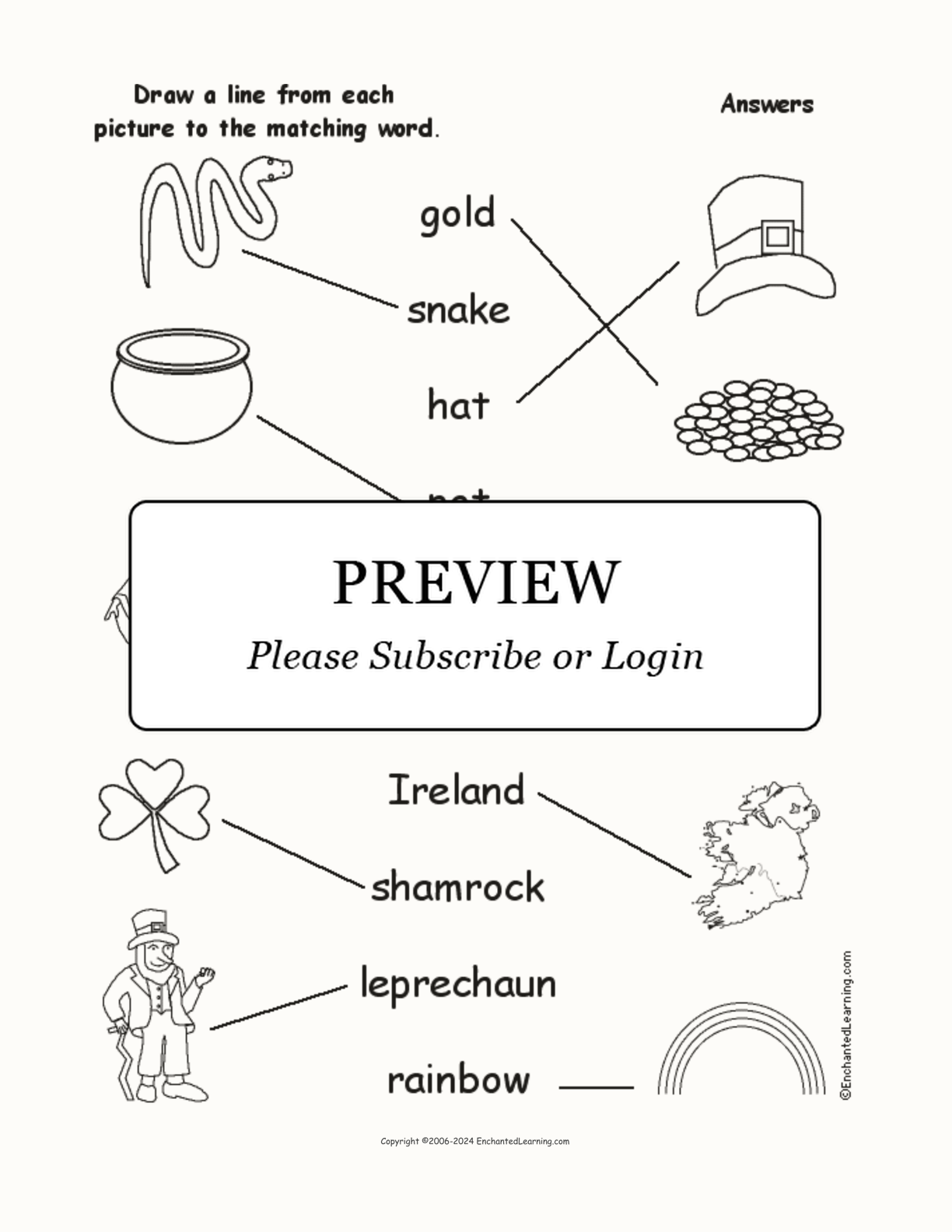Match the St. Patrick's Day Words to the Pictures interactive worksheet page 2