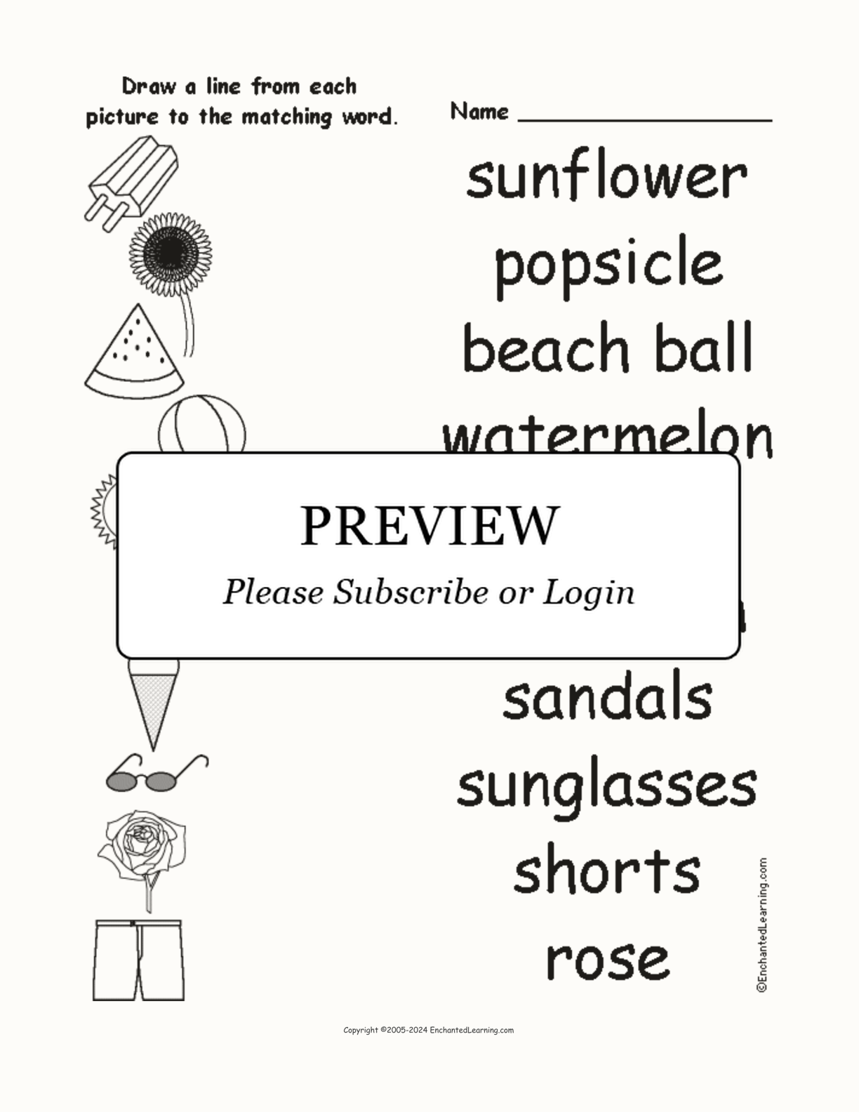 Match the Summer Words to the Pictures interactive worksheet page 1