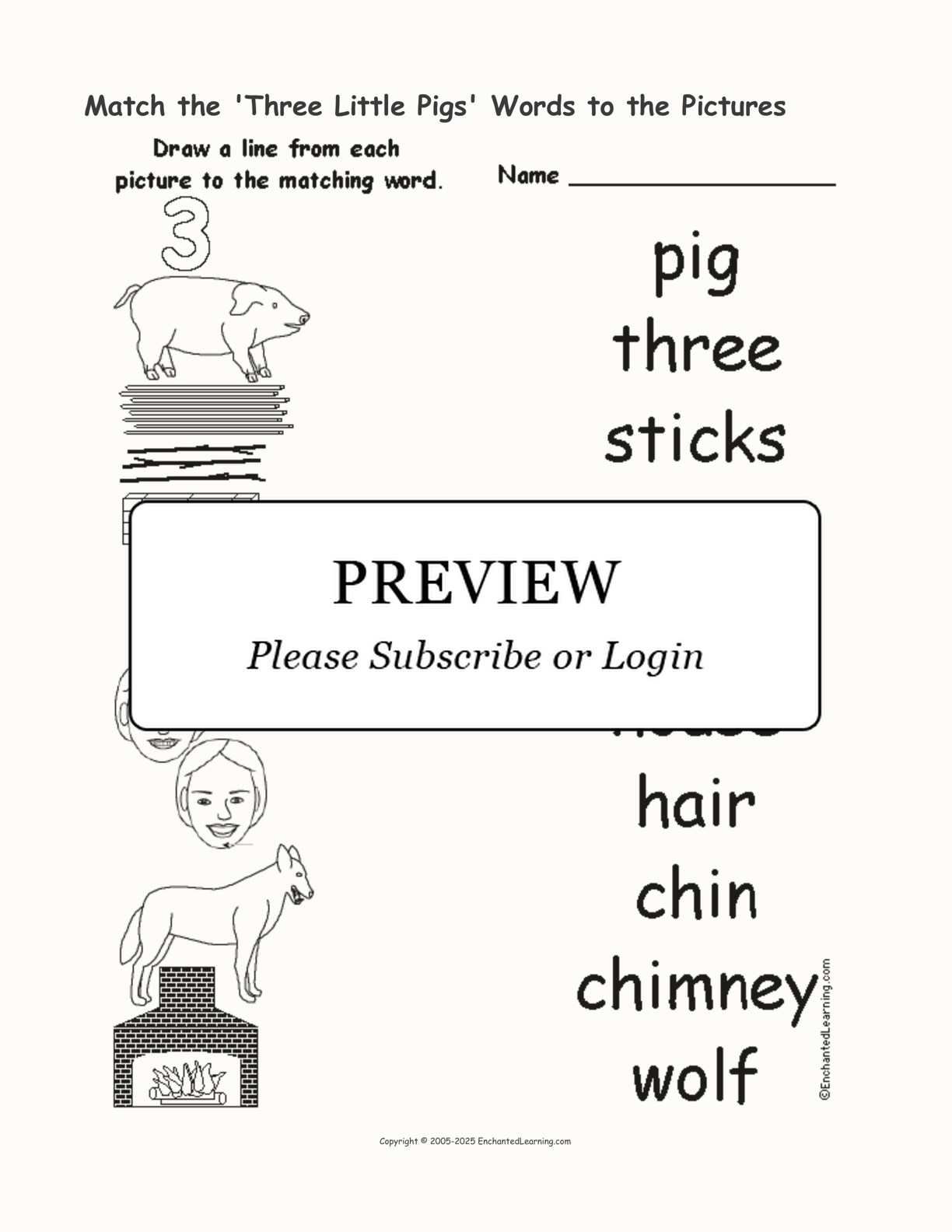 Match the 'Three Little Pigs' Words to the Pictures interactive worksheet page 1