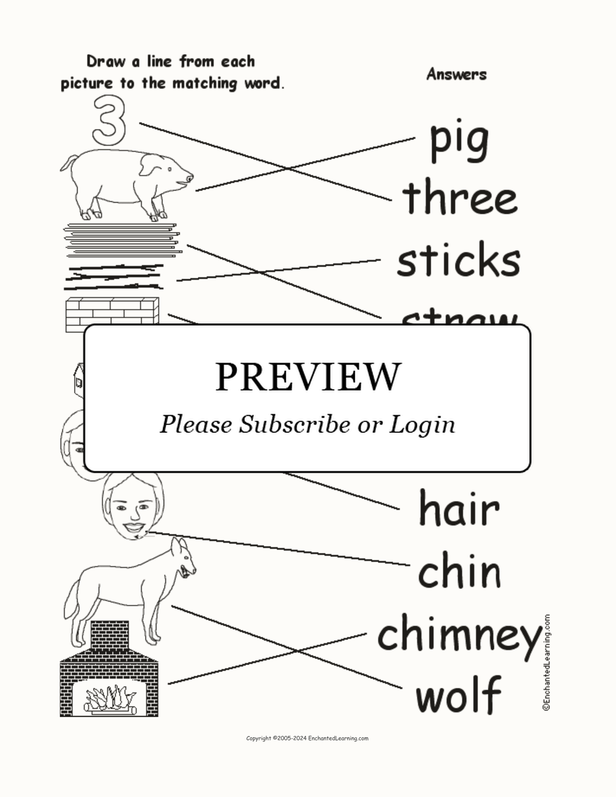 Match the 'Three Little Pigs' Words to the Pictures interactive worksheet page 2
