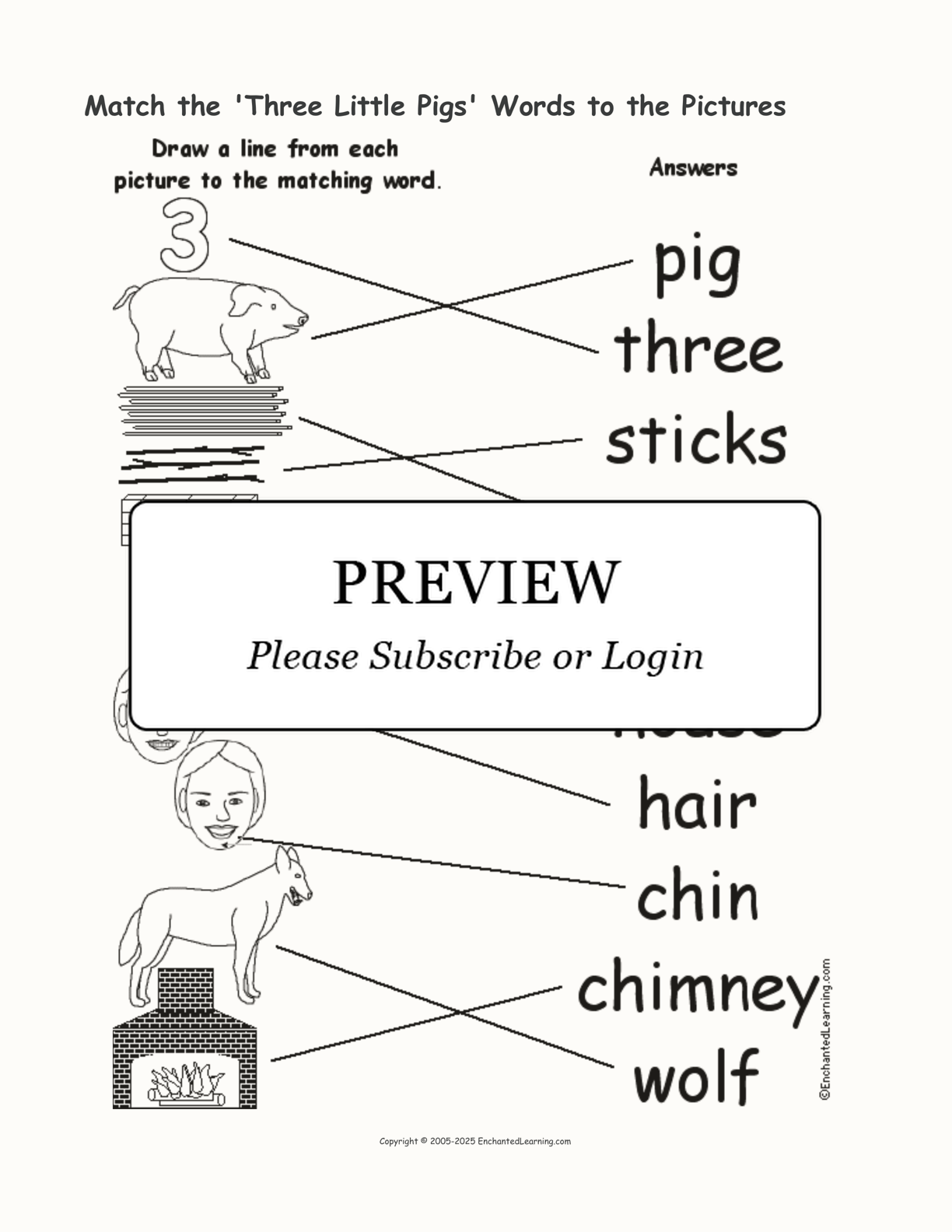 Match the 'Three Little Pigs' Words to the Pictures interactive worksheet page 2