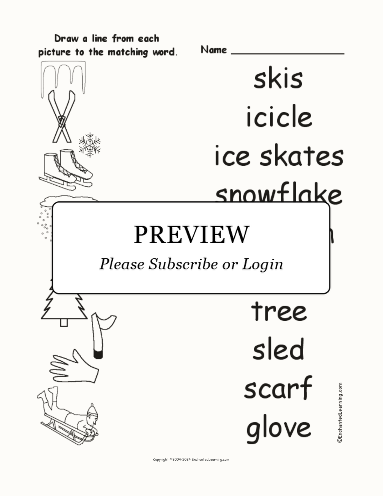 Winter Words - Match the Words to the Pictures interactive worksheet page 1