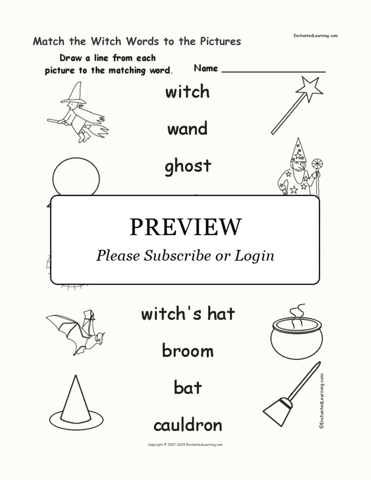 Match the Witch Words to the Pictures interactive worksheet page 1