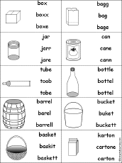 Multiple Choice Spelling -  Containers