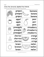 Search result: 'Circle the Correctly-Spelled Fruit Words'