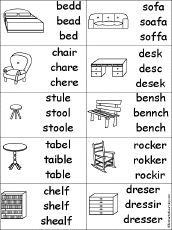 Multiple Choice Spelling -  furniture Words