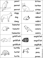 Multiple Choice Spelling - Pet Words: EnchantedLearning.com