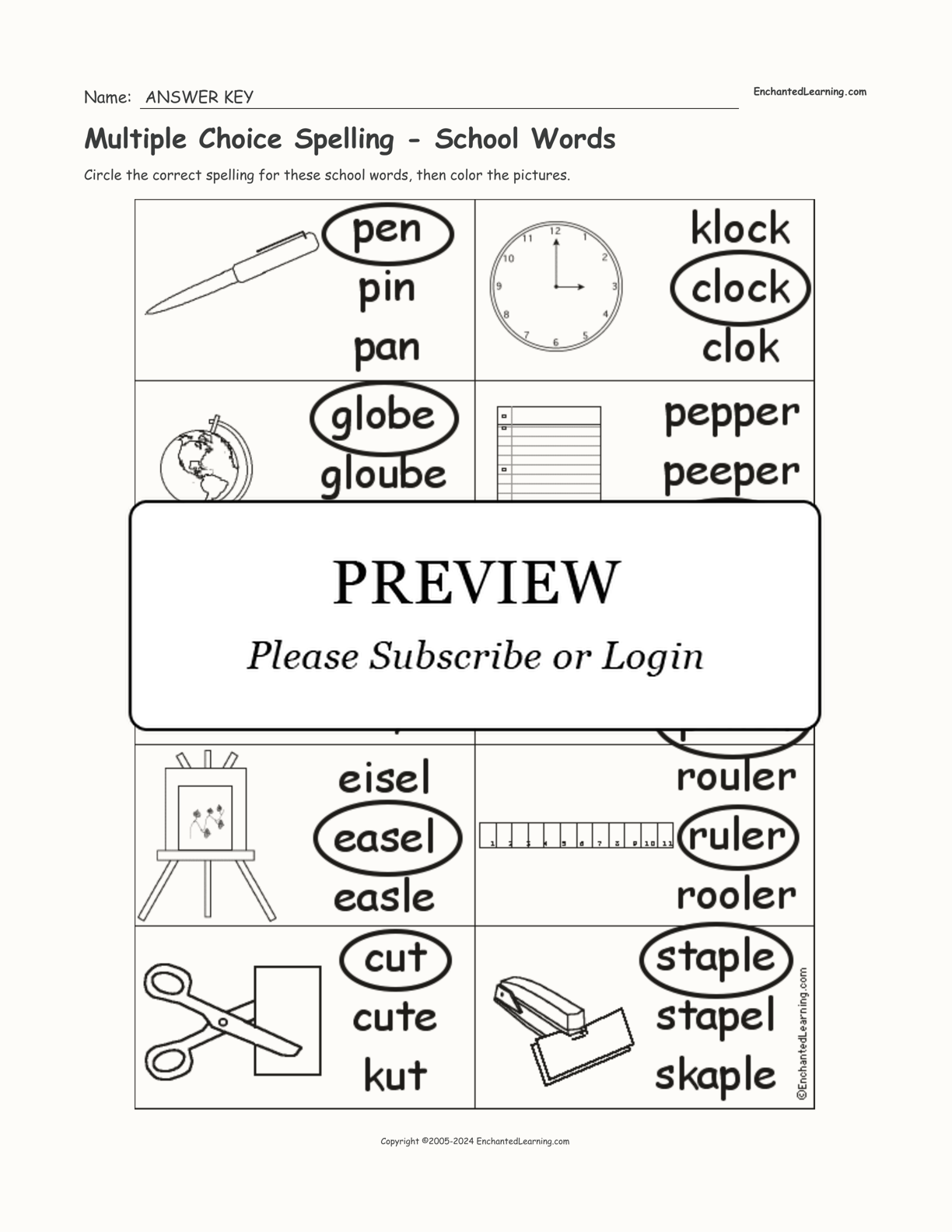 Multiple Choice Spelling -  School Words interactive worksheet page 2