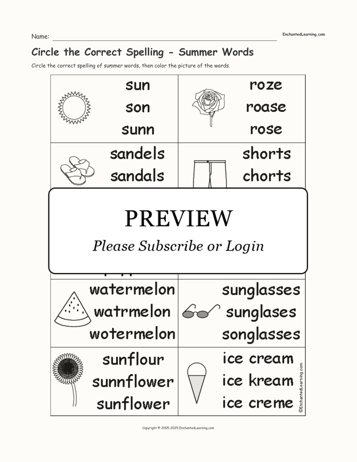 circle-the-correct-spelling-summer-words-enchanted-learning