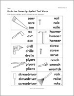 Search result: 'Circle the Correctly-Spelled Tool Words'