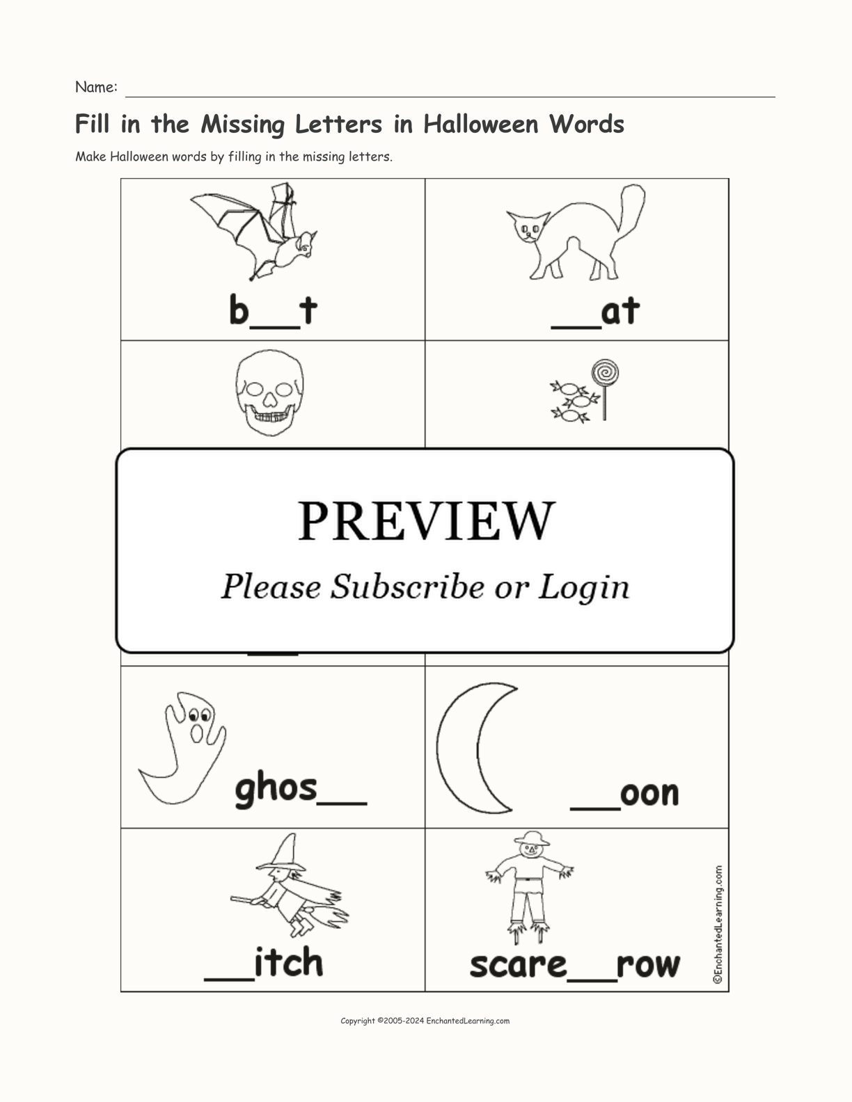 Fill in the Missing Letters in Halloween Words interactive worksheet page 1