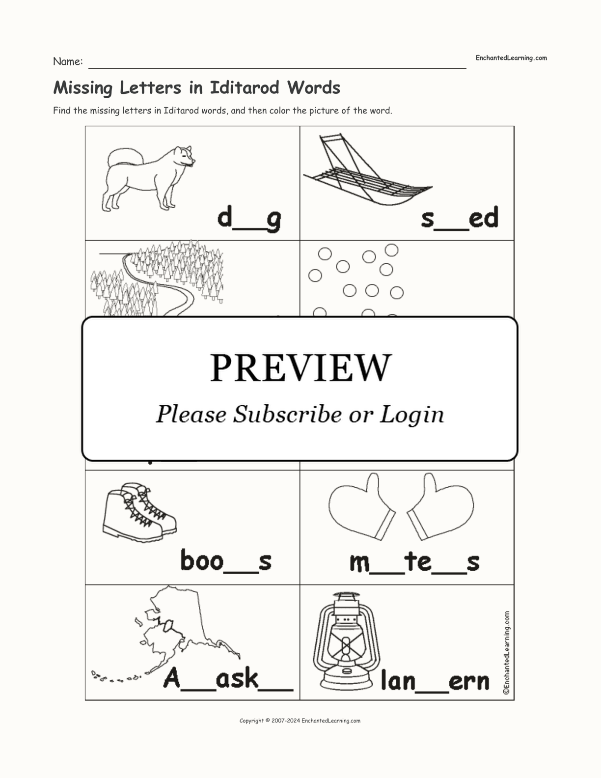 Missing Letters in Iditarod Words interactive worksheet page 1