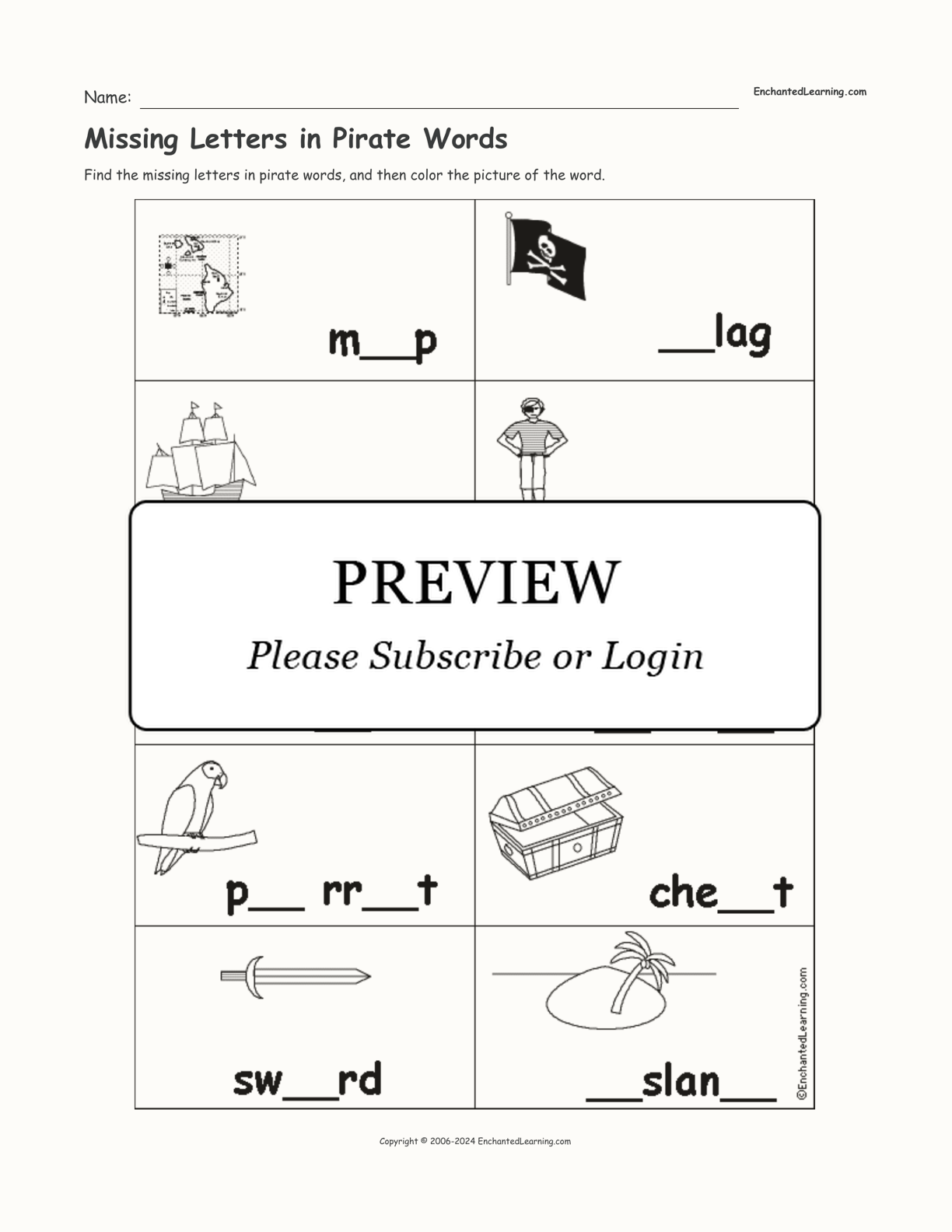 Missing Letters in Pirate Words interactive worksheet page 1