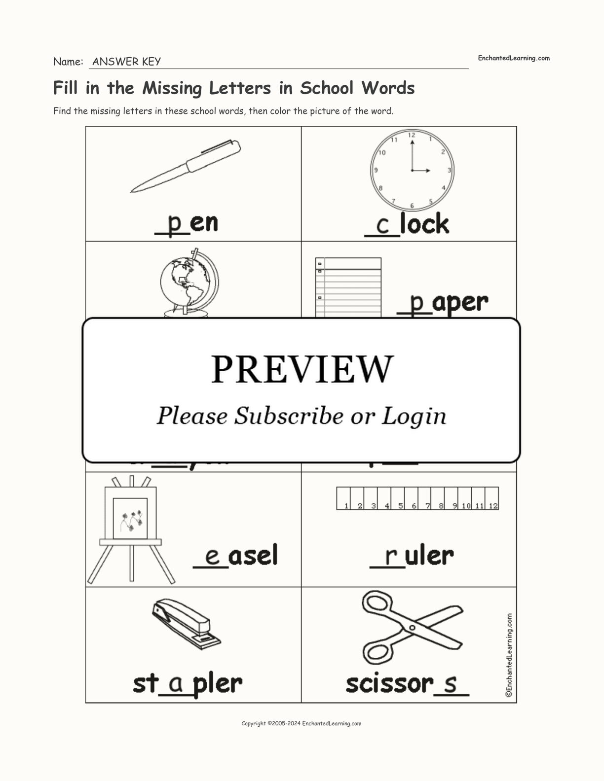 Fill in the Missing Letters in School Words interactive worksheet page 2