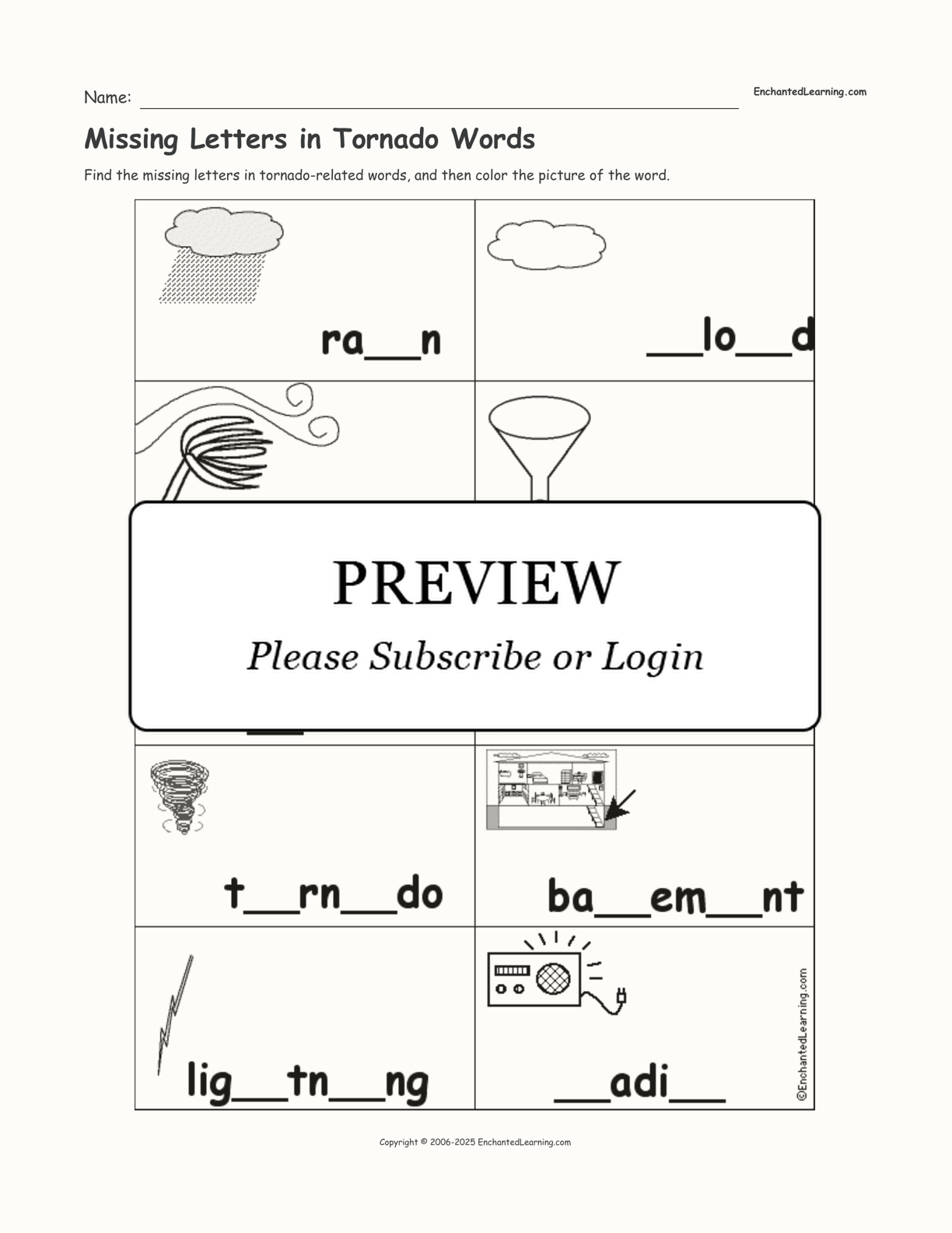 Missing Letters in Tornado Words interactive worksheet page 1