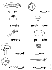 Fill in Missing Letters in Vegetables Words
