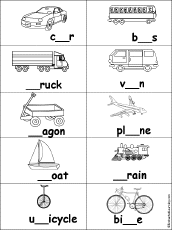 Fill in Missing Letters in Vehicle Words