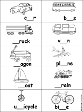 Fill in the Missing Letters in Vehicle Words at EnchantedLearning.com