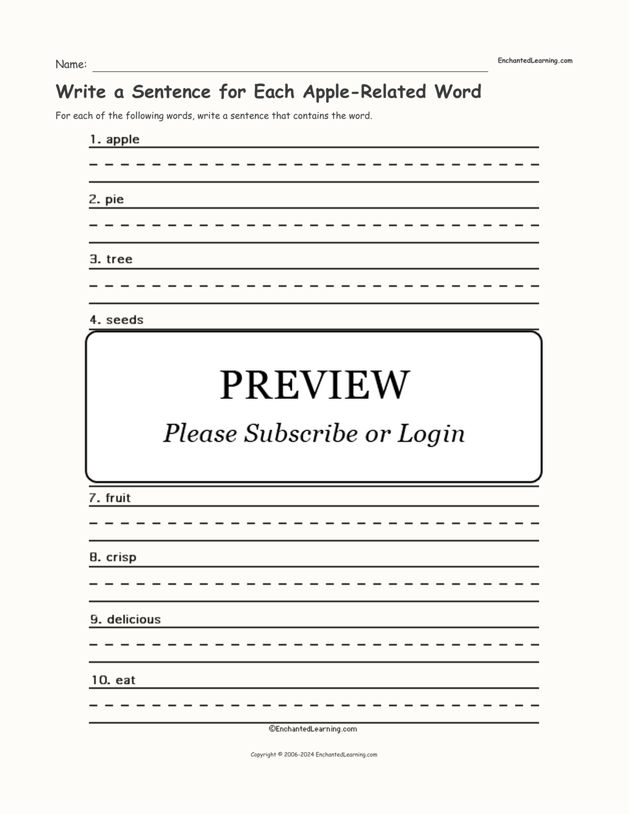Write a Sentence for Each Apple-Related Word interactive worksheet page 1