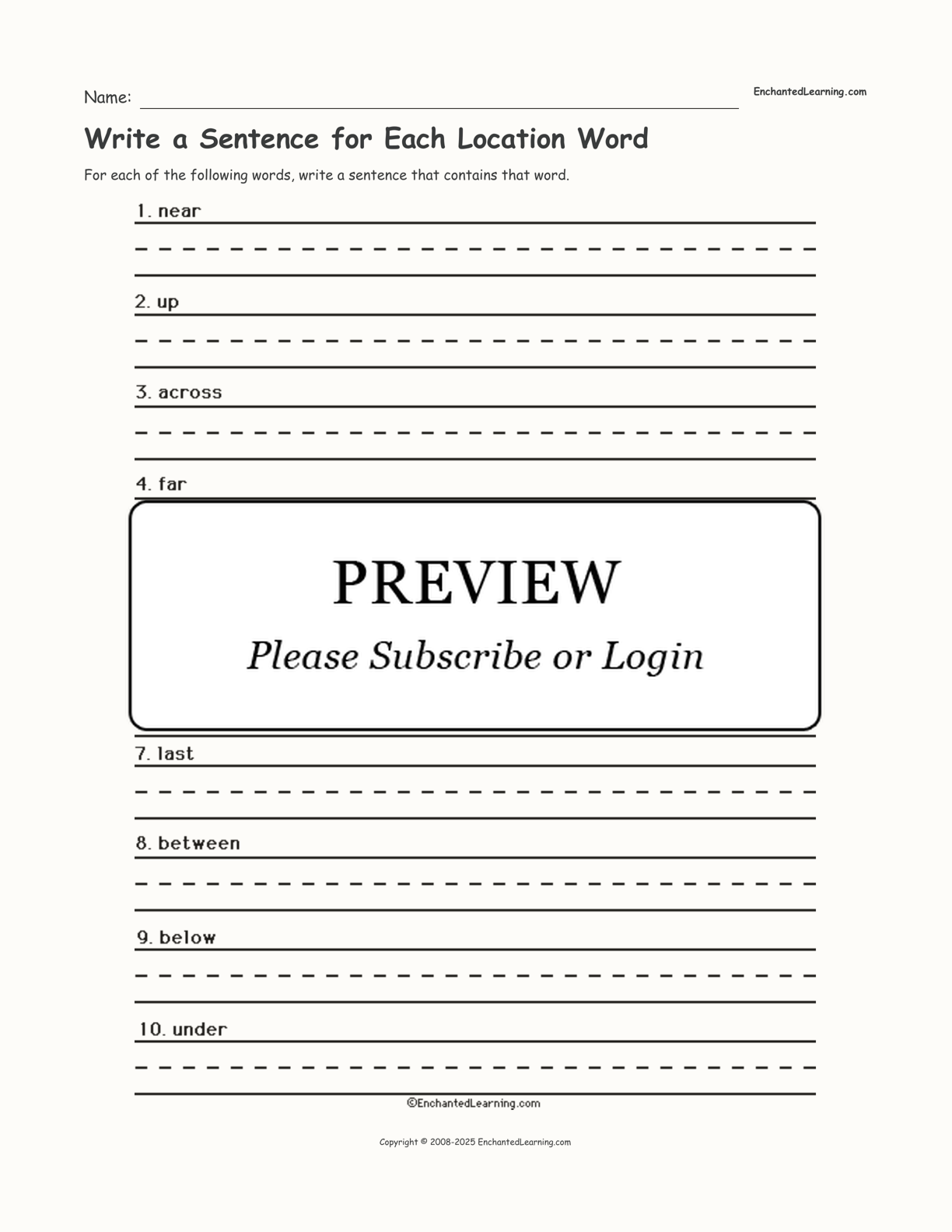 Write a Sentence for Each Location Word interactive worksheet page 1