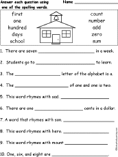 100th Day of School: Spelling Word Questions: EnchantedLearning.com