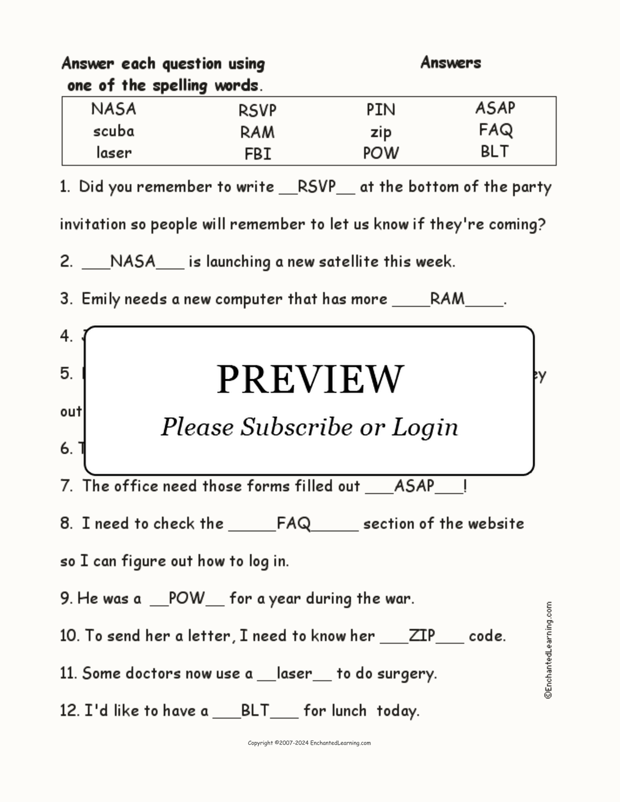 Acronyms Spelling Word Questions interactive worksheet page 2