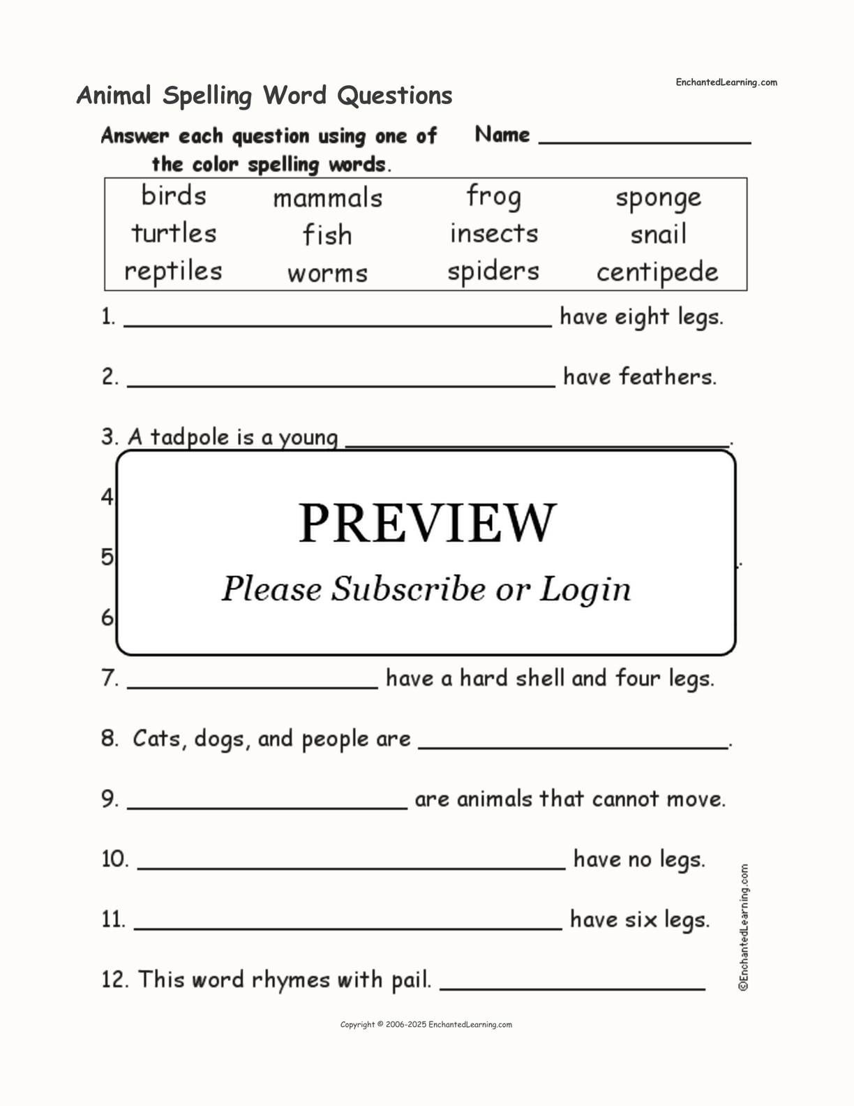 Animal Spelling Word Questions interactive worksheet page 1