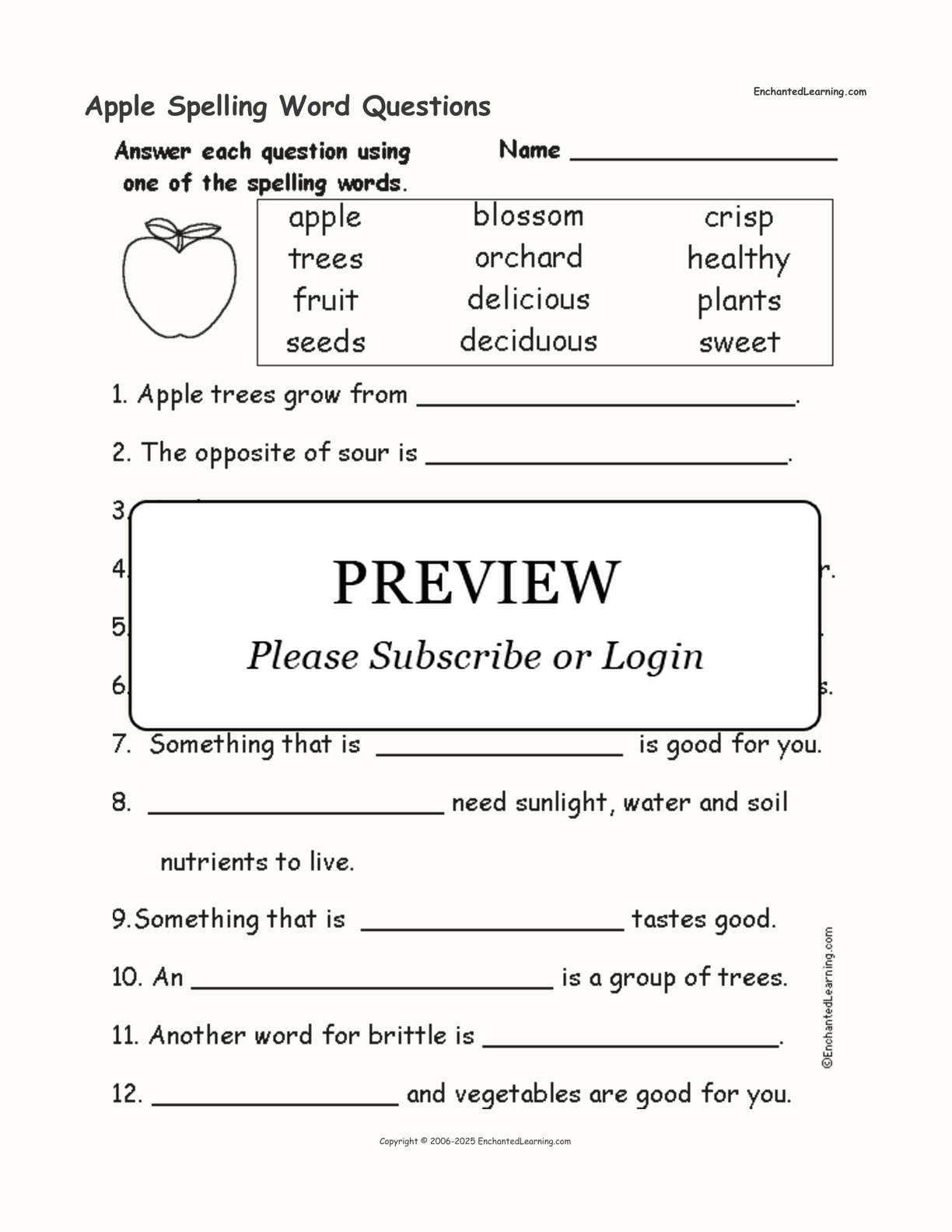 Apple Spelling Word Questions interactive worksheet page 1