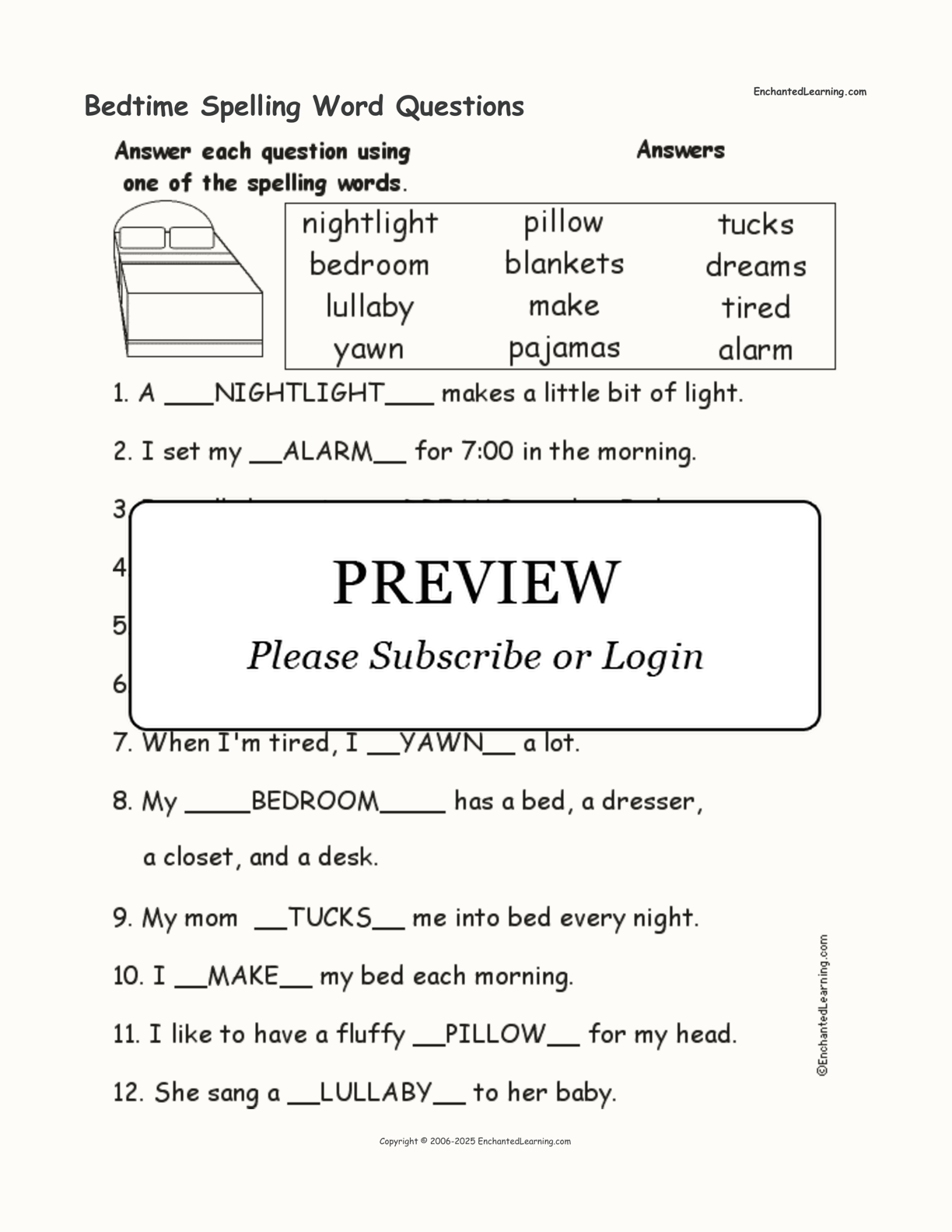 Bedtime Spelling Word Questions interactive worksheet page 2