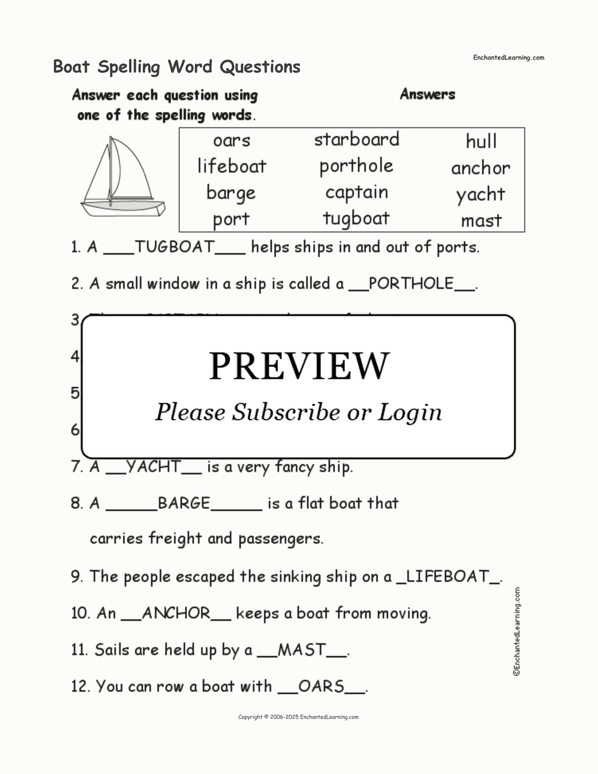 Boat Spelling Word Questions interactive worksheet page 2