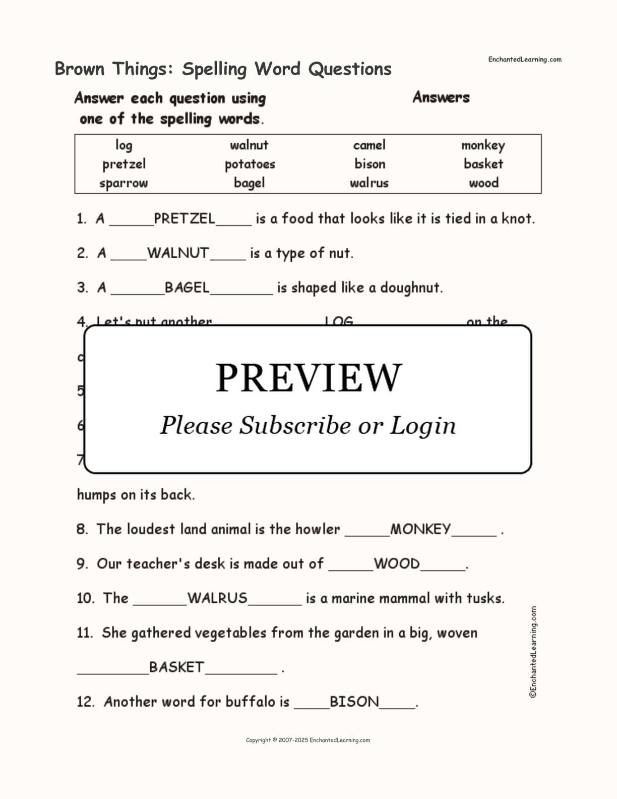 Brown Things: Spelling Word Questions interactive worksheet page 2