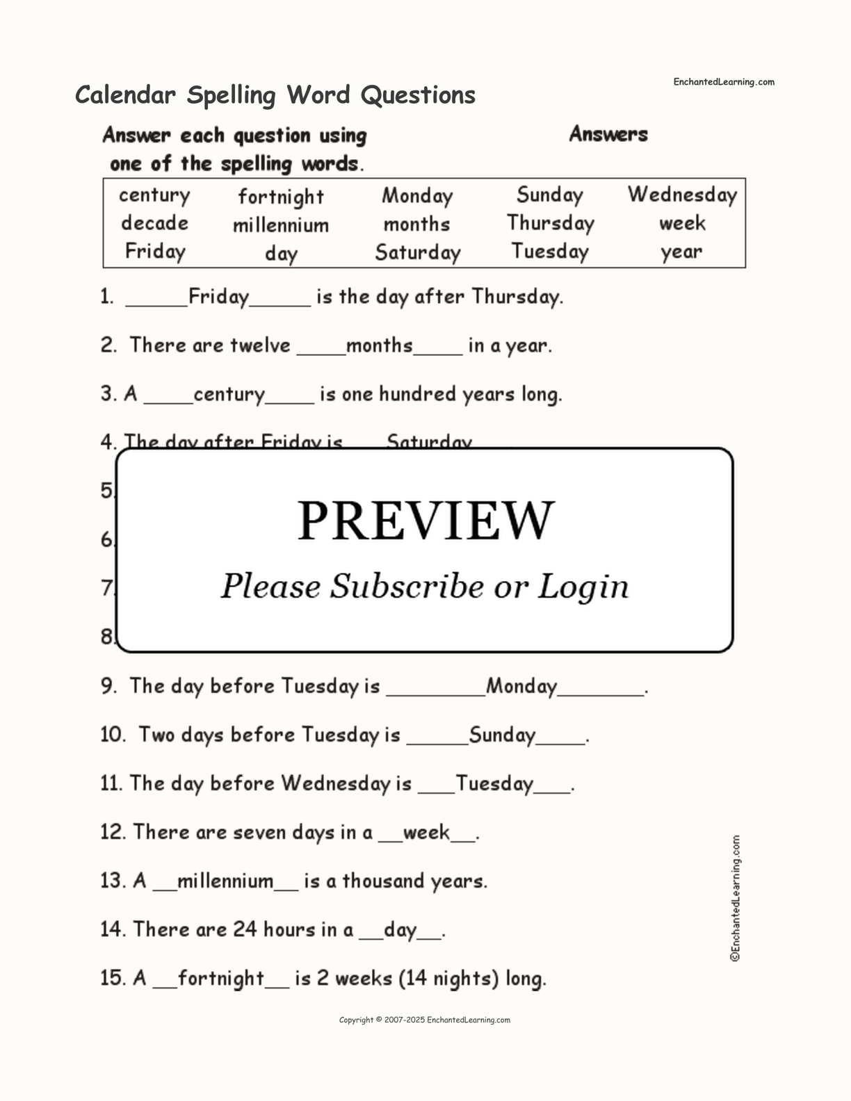 Calendar Spelling Word Questions interactive worksheet page 2