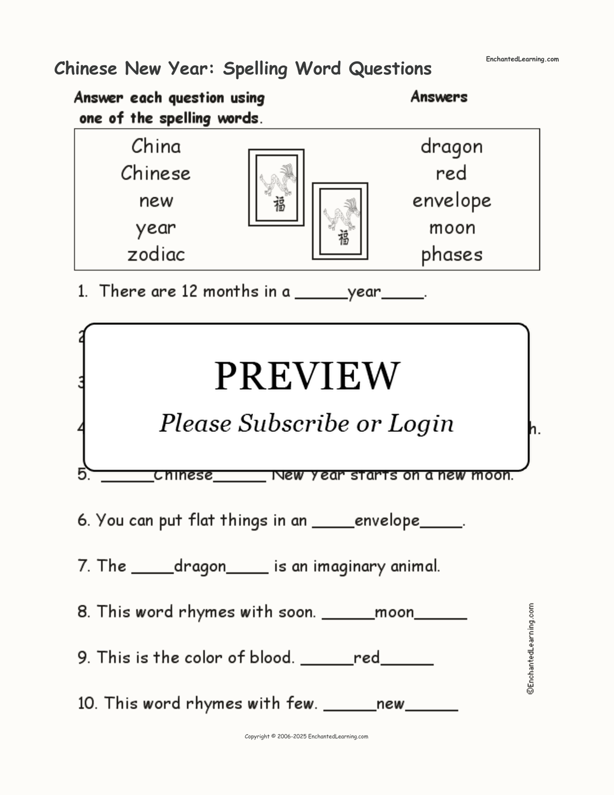 Chinese New Year: Spelling Word Questions interactive worksheet page 2