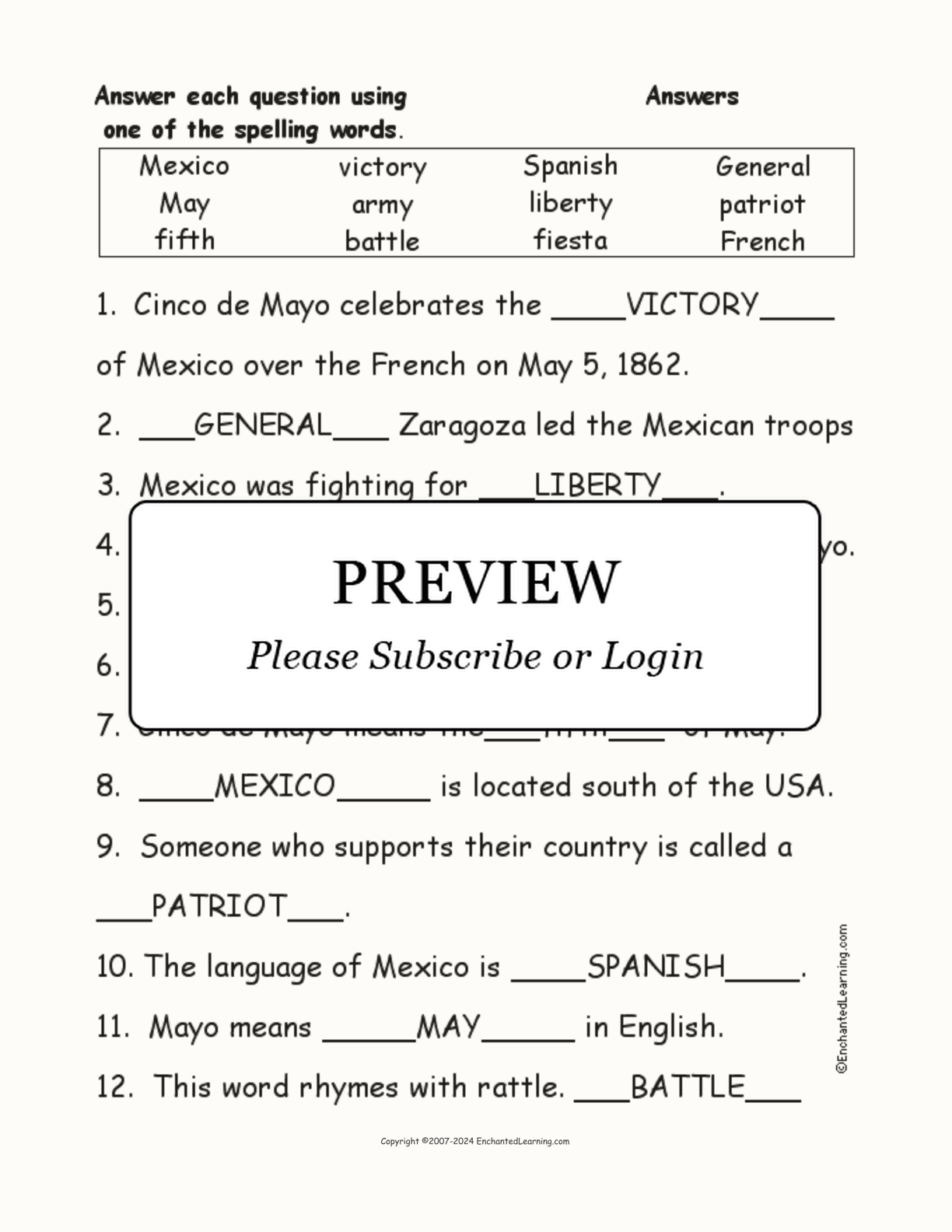 Cinco de Mayo Spelling Word Questions interactive worksheet page 2