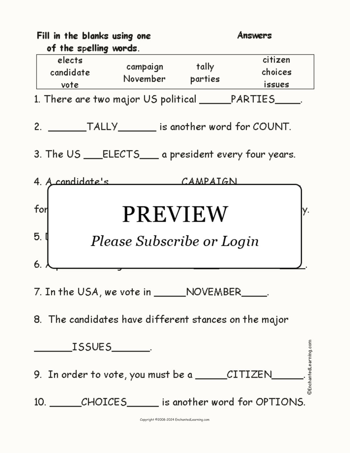 Election Spelling Word Questions interactive worksheet page 2