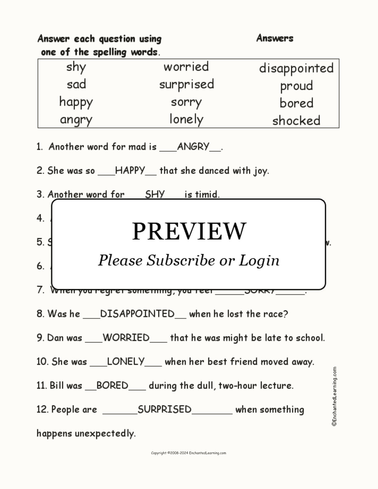 Emotion Spelling Word Questions interactive worksheet page 2