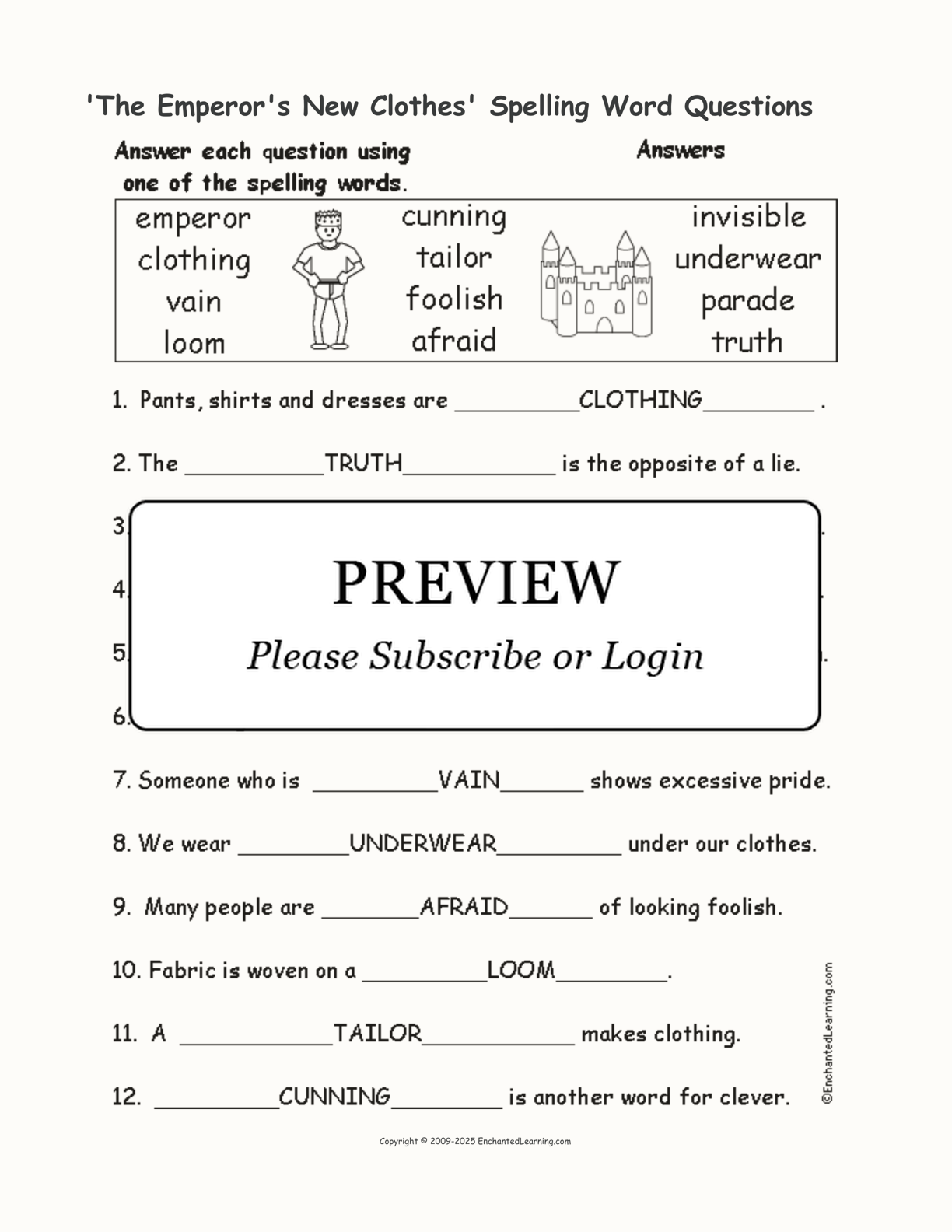 'The Emperor's New Clothes' Spelling Word Questions interactive worksheet page 2