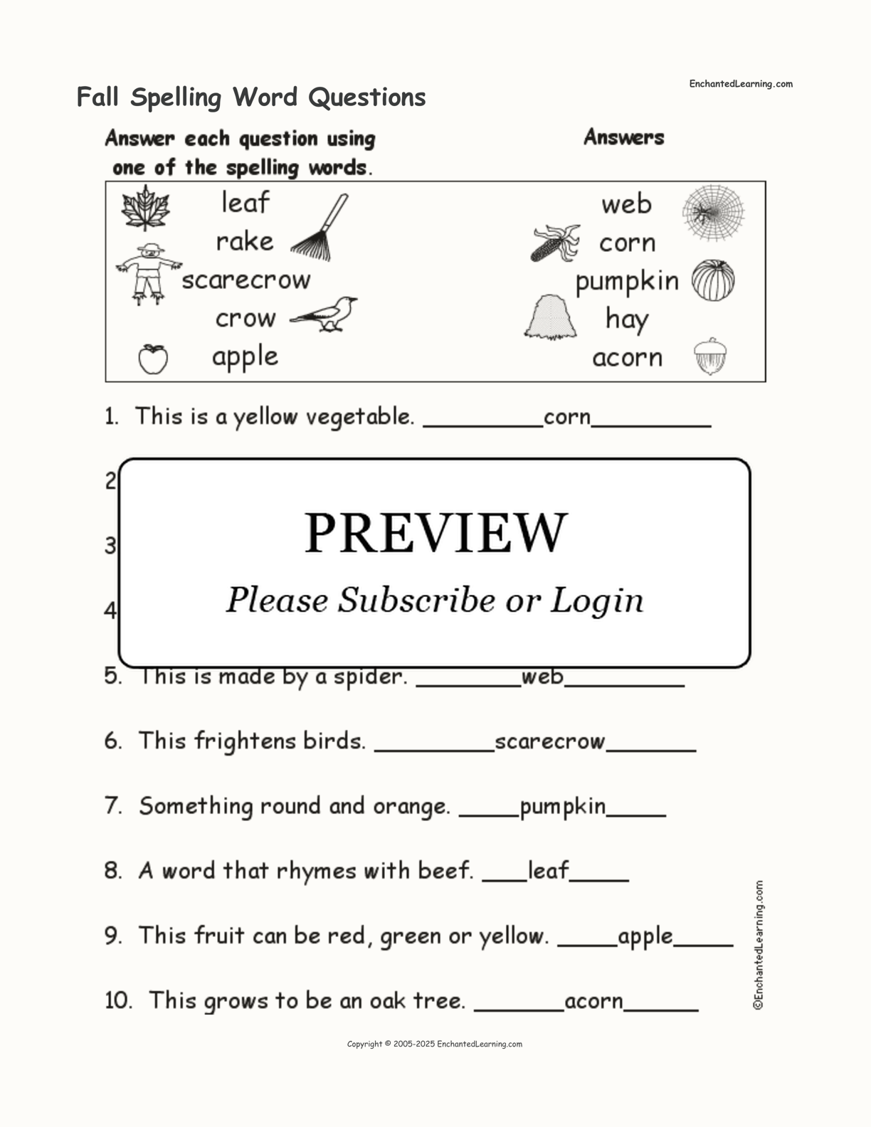 Fall Spelling Word Questions interactive worksheet page 2