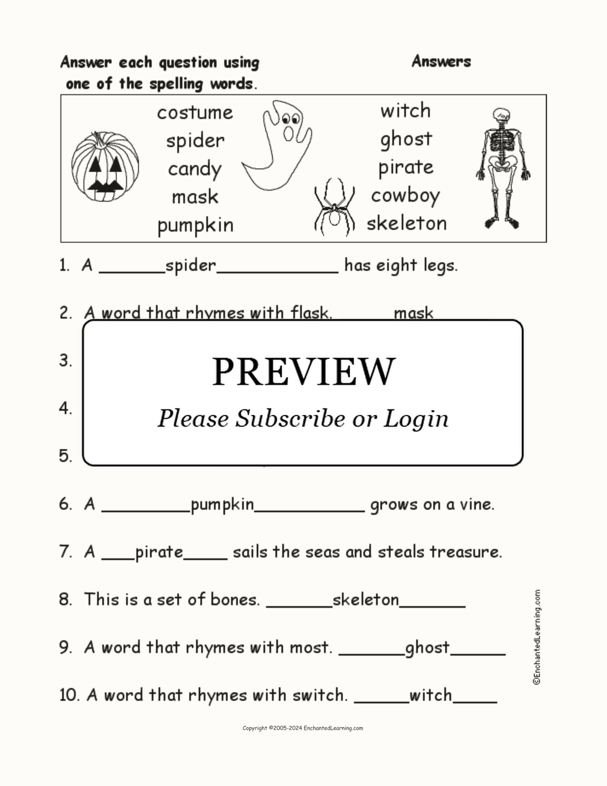 Halloween Spelling Word Questions interactive worksheet page 2