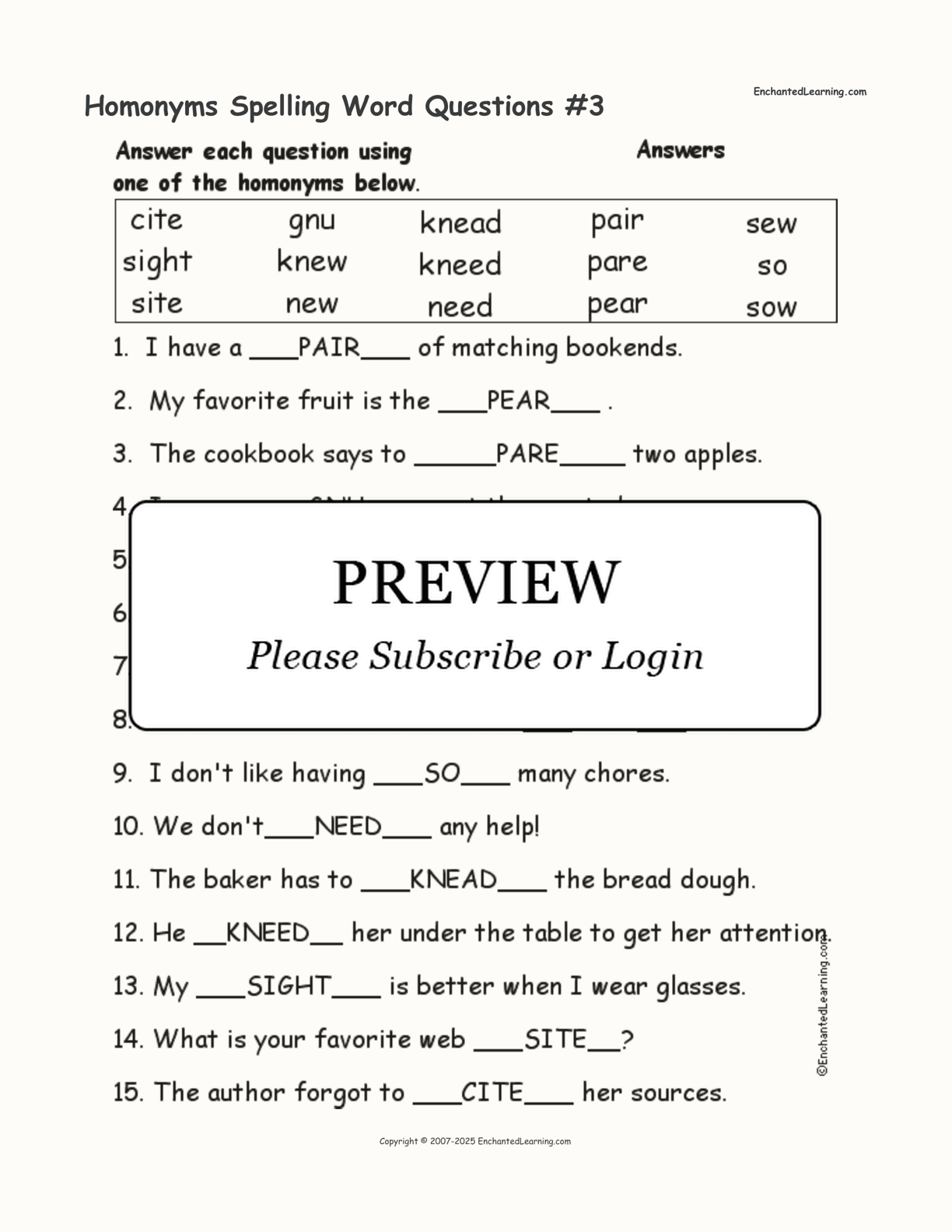 Homonyms Spelling Word Questions #3 interactive worksheet page 2