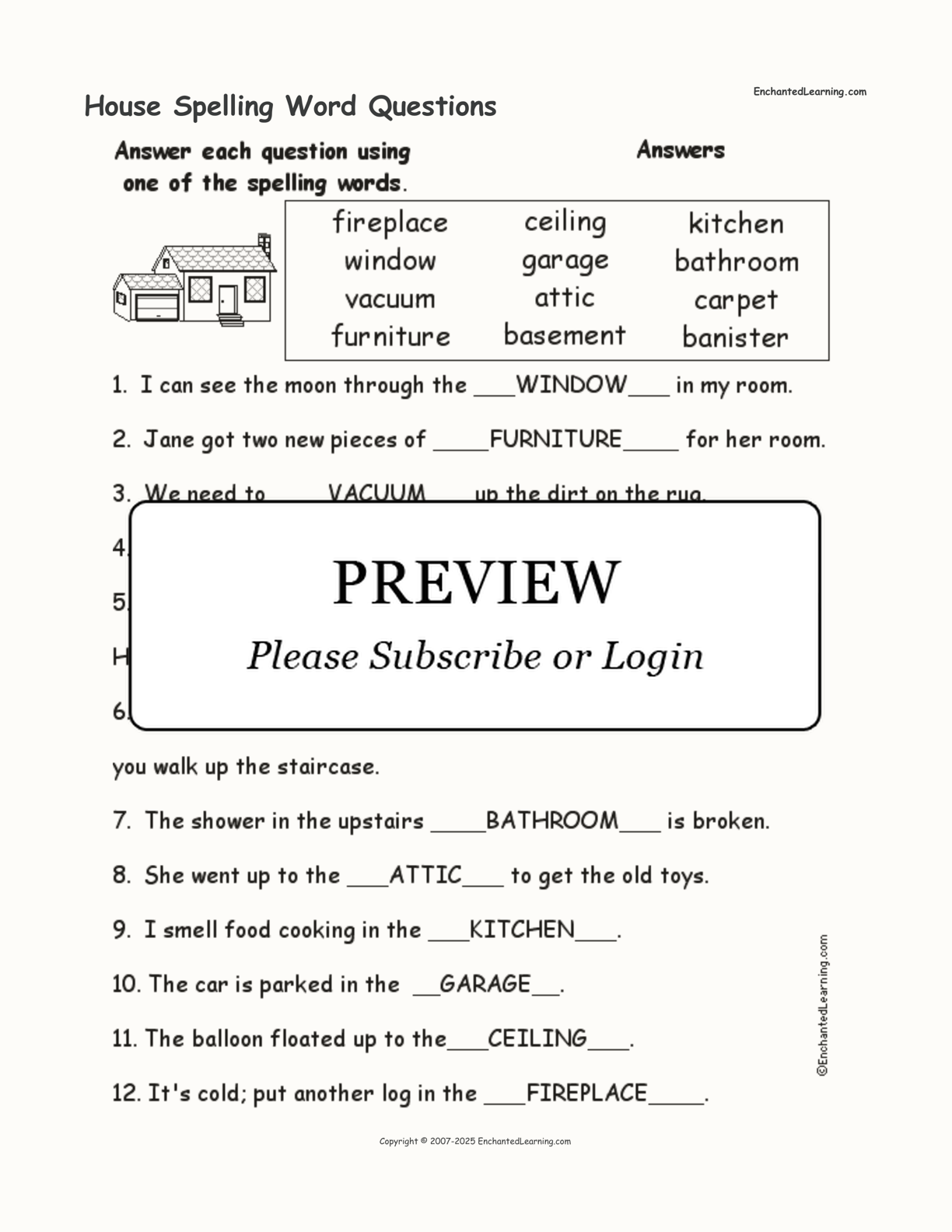 House Spelling Word Questions interactive worksheet page 2