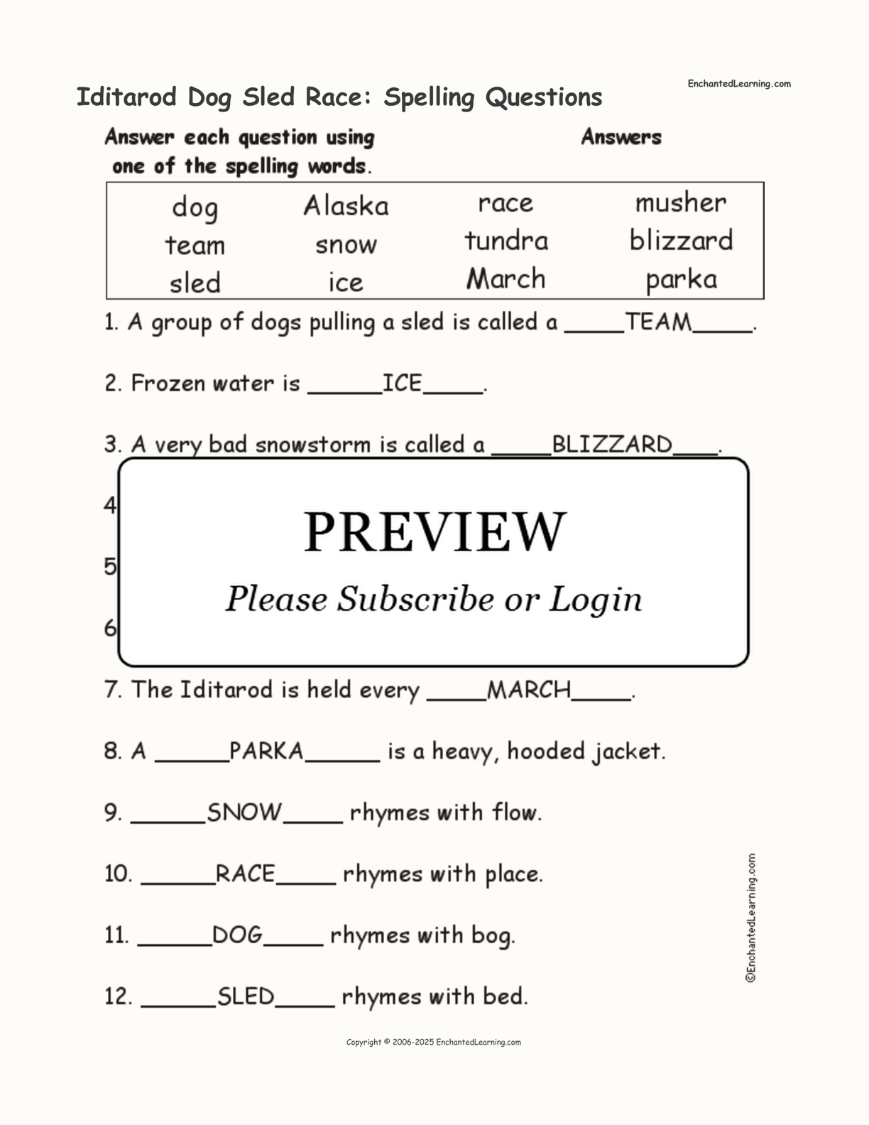 Iditarod Dog Sled Race: Spelling Questions interactive worksheet page 2