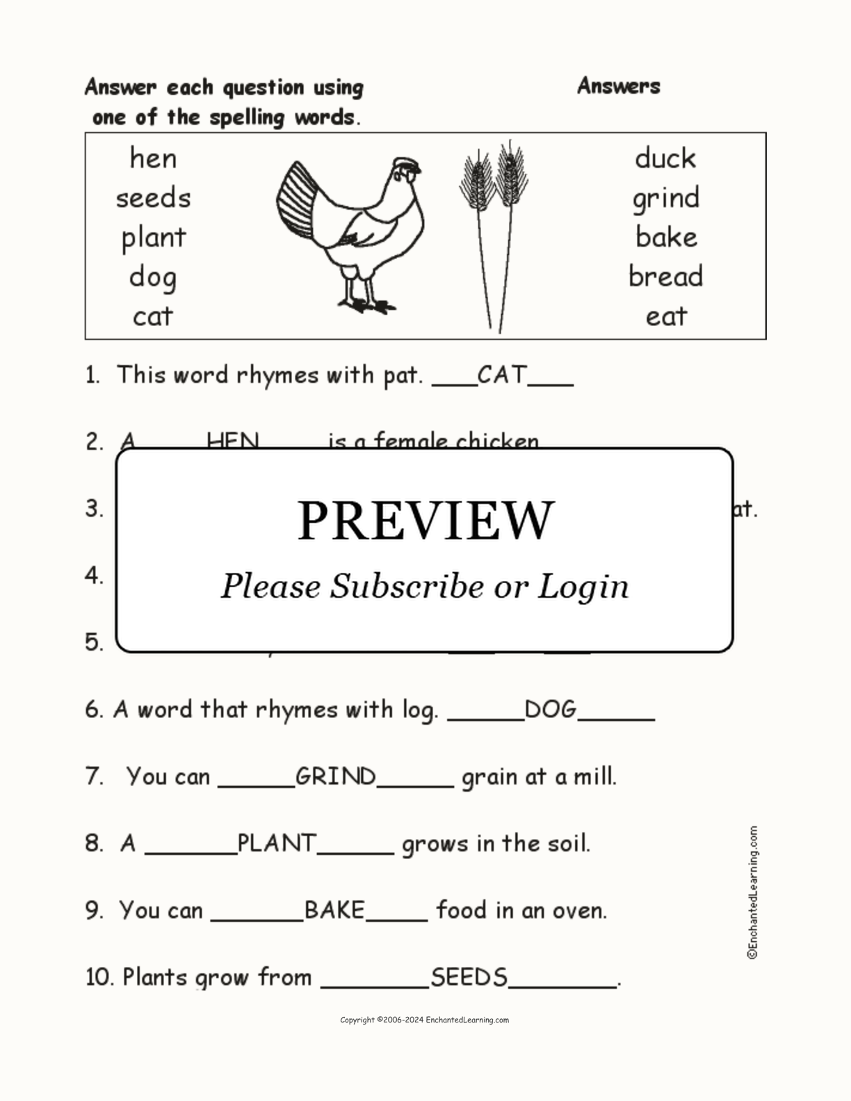 The Little Red Hen: Spelling Word Questions interactive worksheet page 2