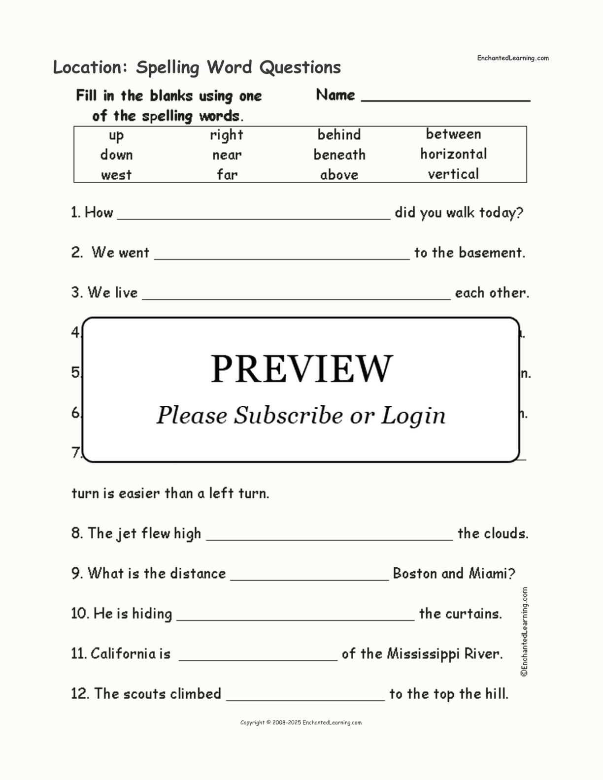 Location: Spelling Word Questions interactive worksheet page 1